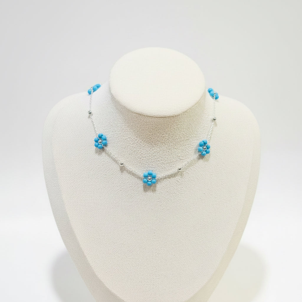 Petite Blue Floral Bloom Necklace