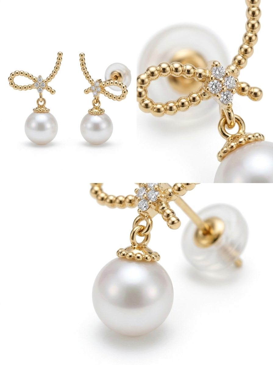 ダイヤモンド刺繍が施された輝くリボンパール