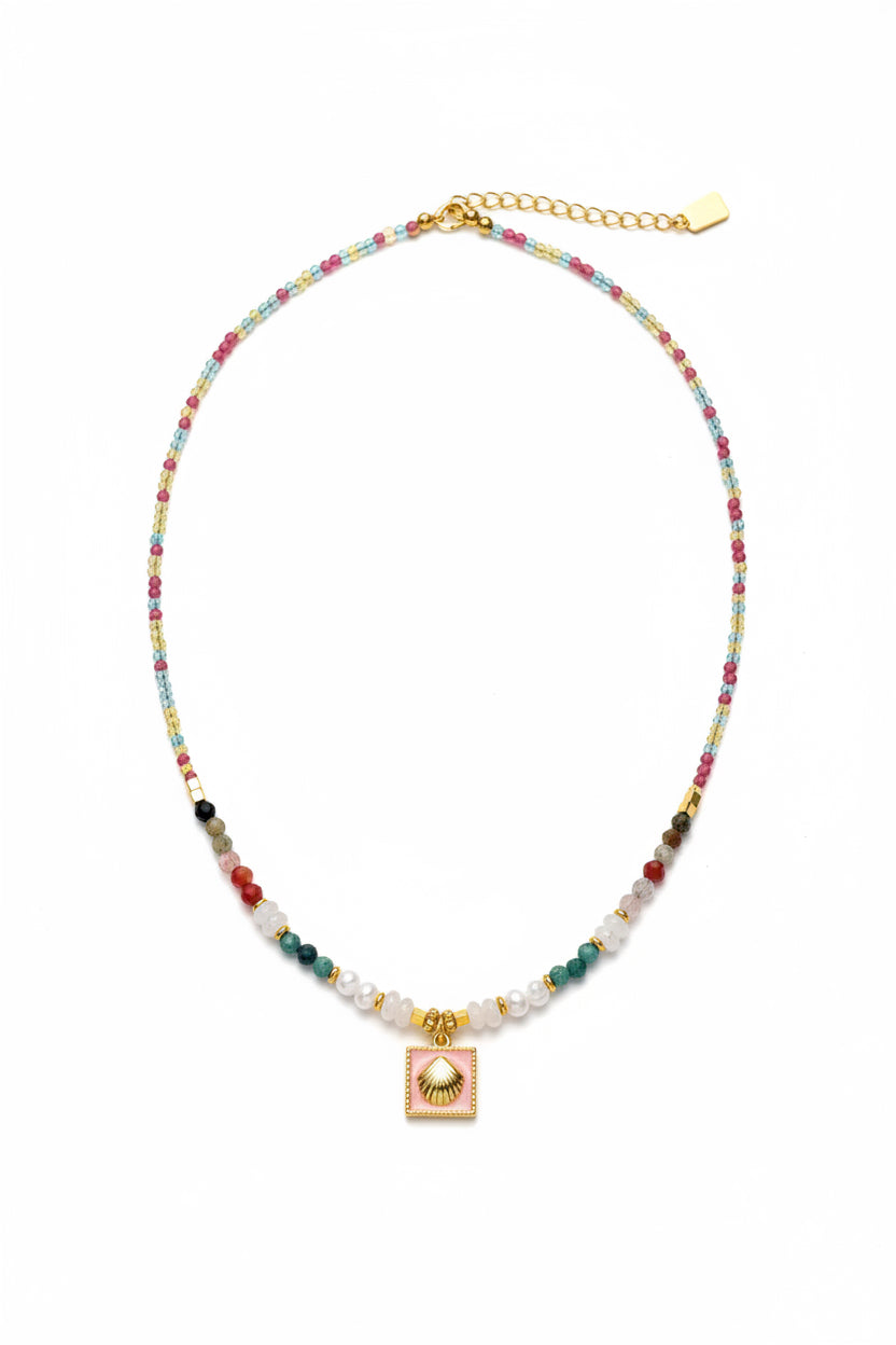 Rainbow Tourmaline & Shell Tablet Necklace