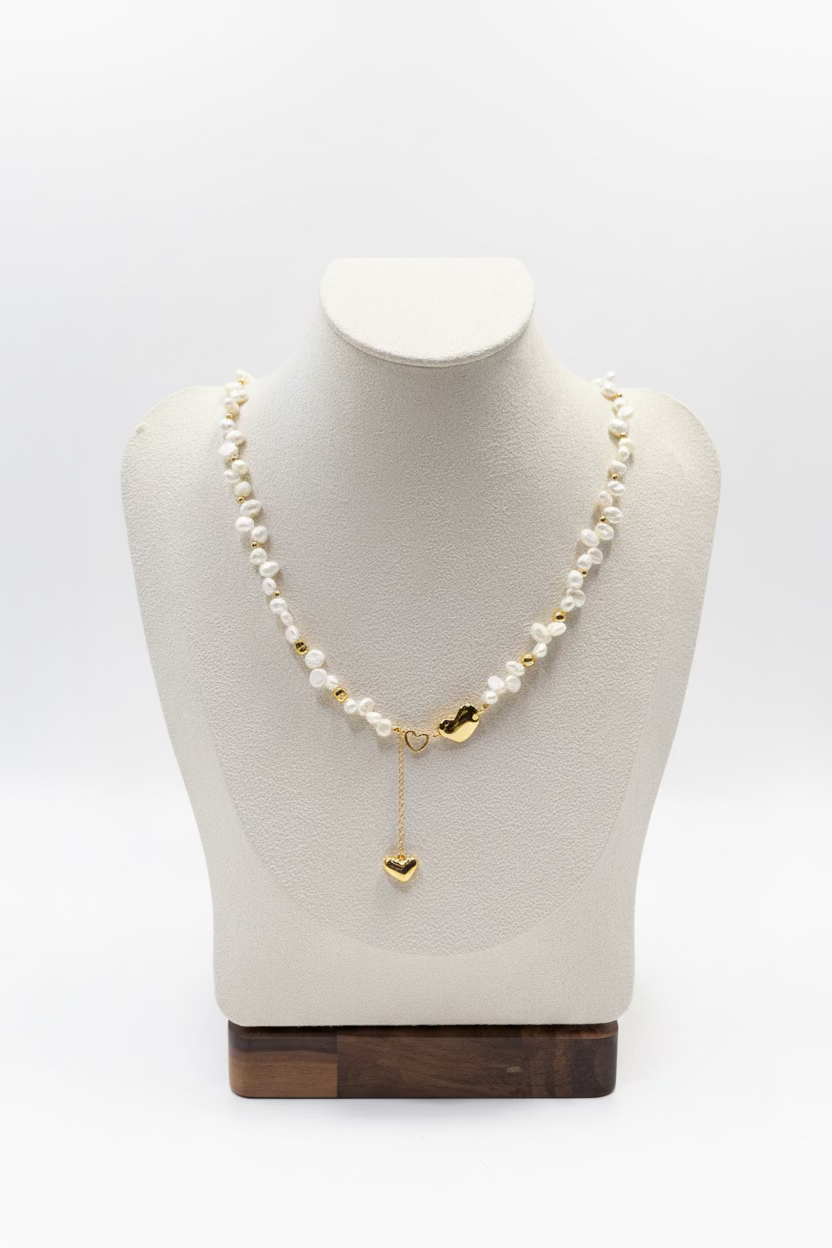 Ethereal Heart & Pearl Beaded Necklace
