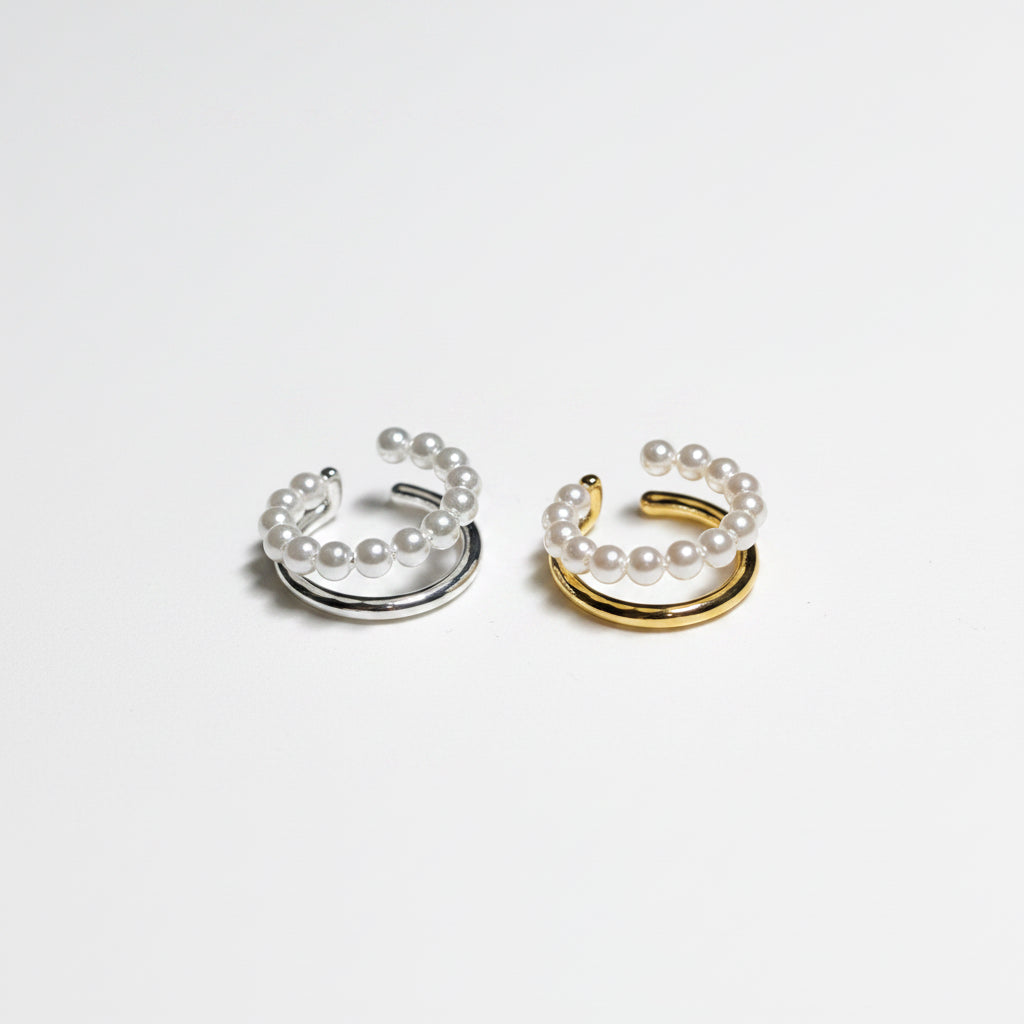 Double Layer Gold & Silver Interwoven Pearl Ring
