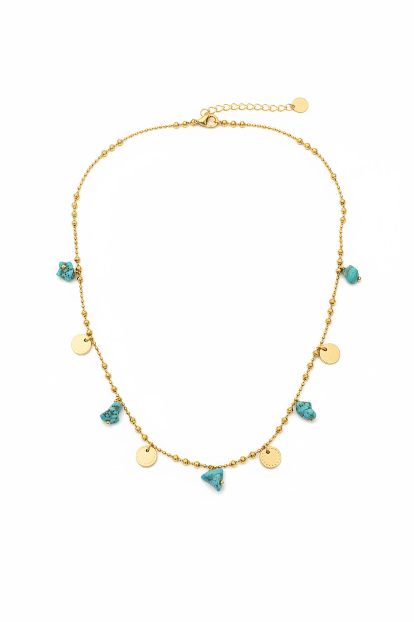Turquoise & Gold Disc Medley Necklace
