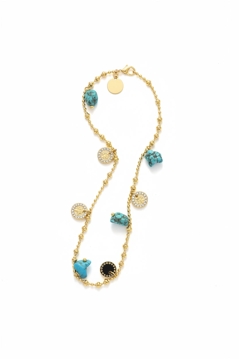 Turquoise & Gold Disc Medley Necklace
