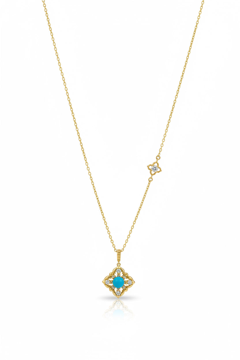 Vintage Palace Turquoise & Pearl Pendant Necklace