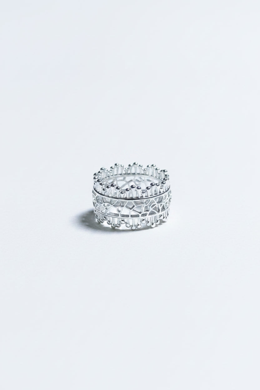 European Architectural Openwork Lace Wide Ring