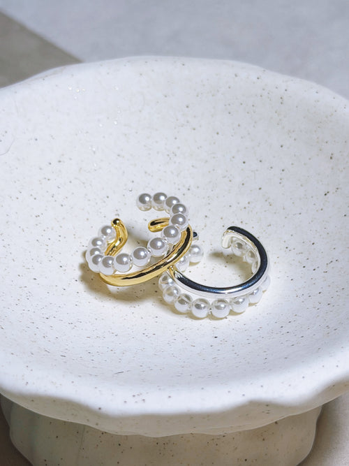 Double Layer Gold & Silver Interwoven Pearl Ring