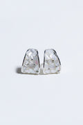 Geometric Silver-Edged Crushed Stone Inlay Earrings