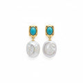 Vintage Gold-Edged Turquoise x Baroque Pearl Drop Earrings